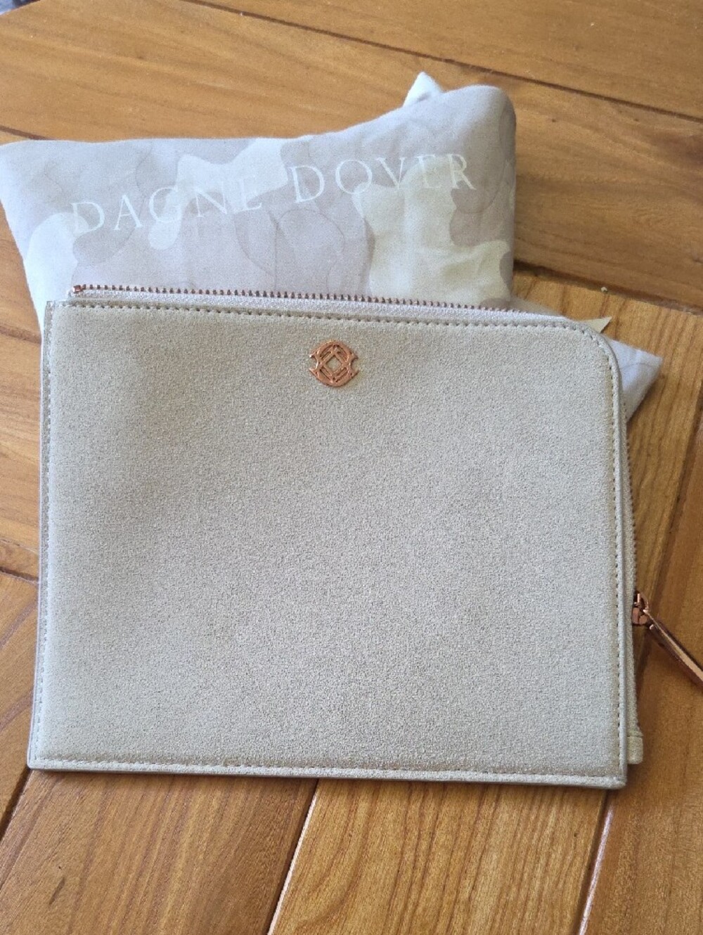 Dagne Dover Sandstone Suede Zip Pouch with Rose Gold Hardware - Picture 3 of 3